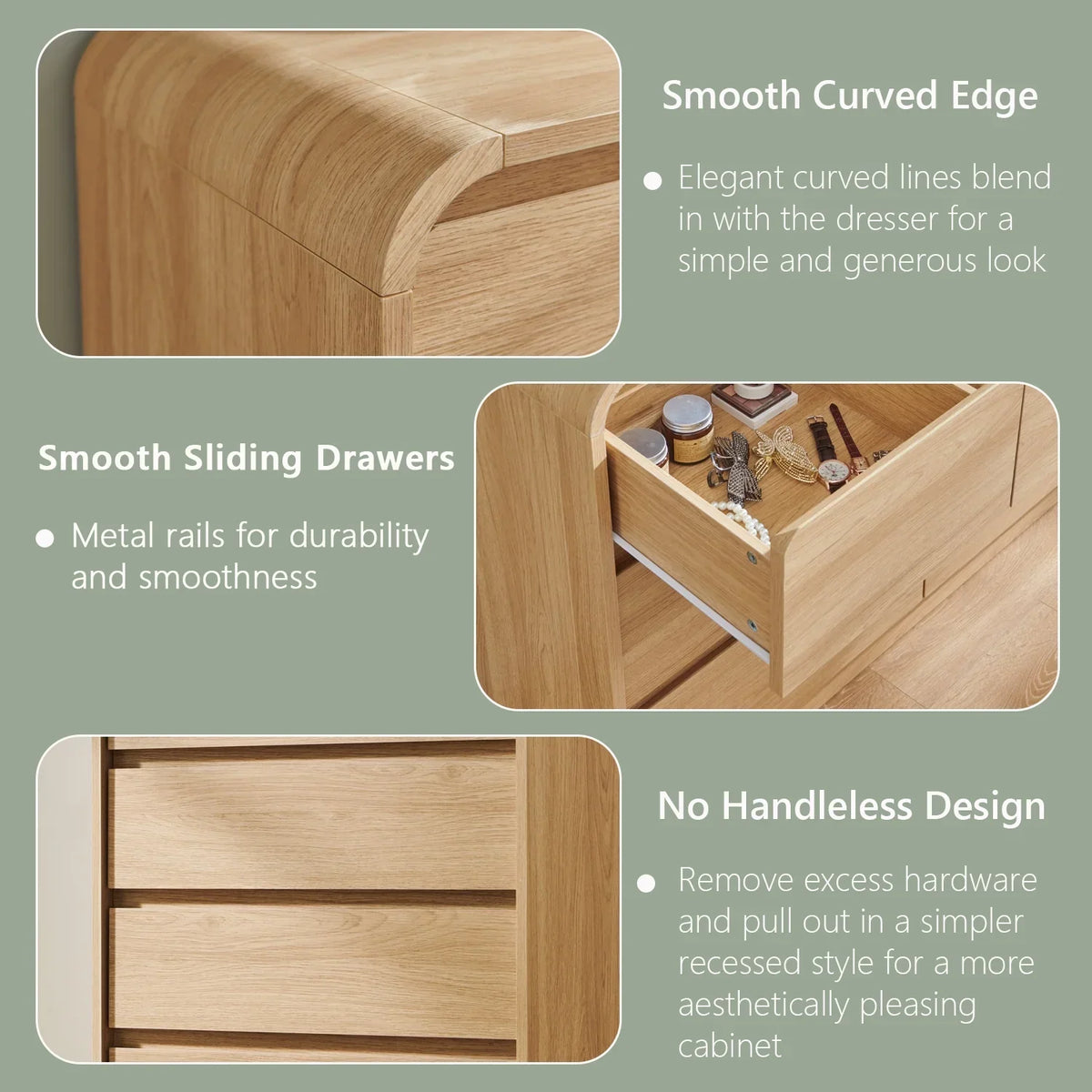 2026 Newwow97e Modern 8 Drawers Dresser for Bedroom, 55" Wide Wood Chest of Drawers w/Curved Profile Design, for Bedroom, Living Room, Natural Oak