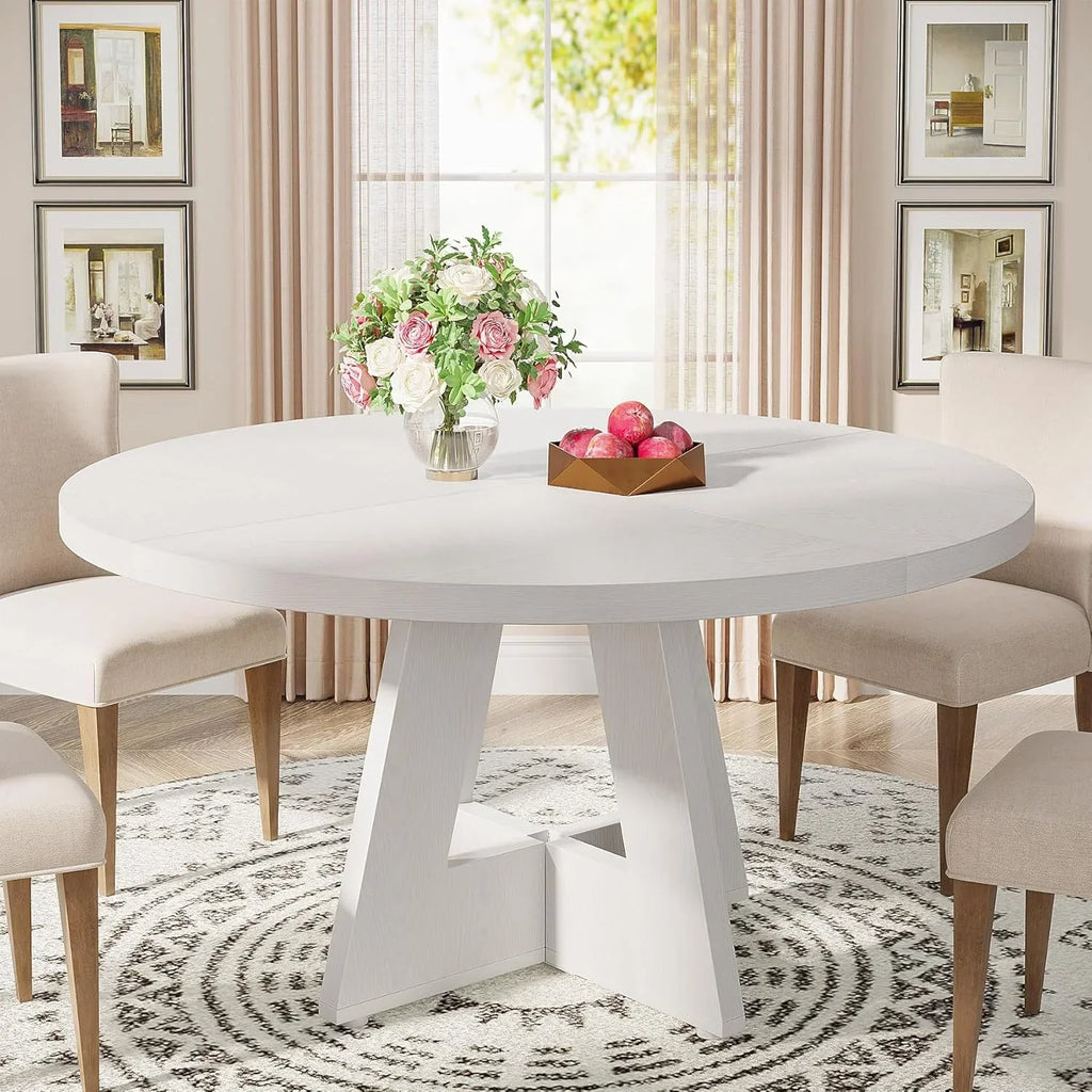 2026 NewTribesigns Round Dining Table for 4, Grey Kitchen Table 47 Inch Farmhouse Wood Kitchen Dinning Table for Kitchen Living Room