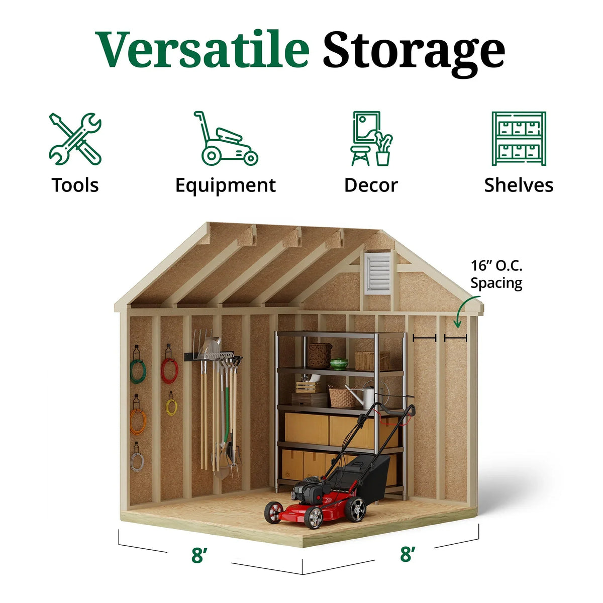 2026 NewLittle Cottage Co. 8x8 Colonial Williamsburg Shed with Operable Windows, Outdoor Wood Storage Do-It-Yourself Precut Kit