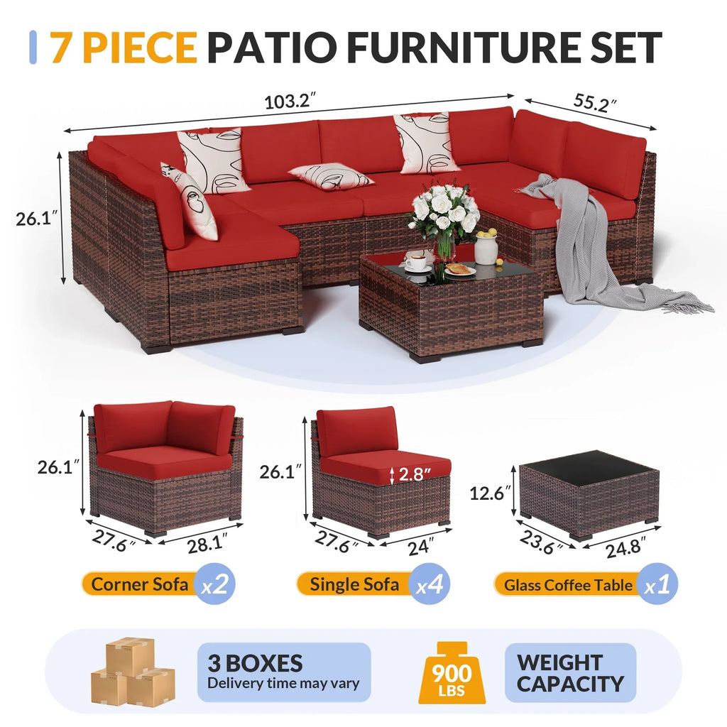 2026 NewELPOSUN 7 Pieces Patio Furniture Set, Outdoor Furniture Sectional Rattan Sofa for Backyard Garden Dark Grey