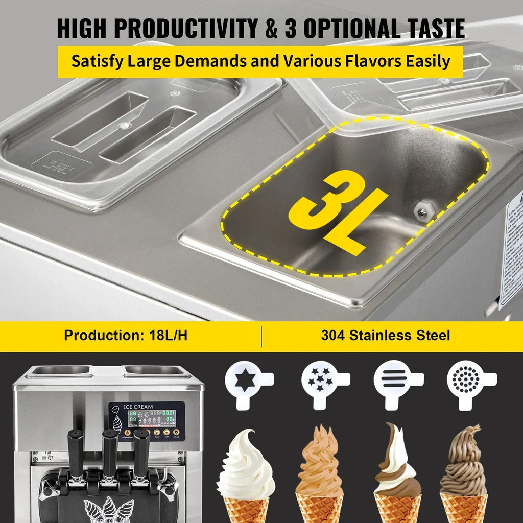 2026 NewSIHAO 1200W Commercial Ice Cream Machine Countertop 18L/H Soft Serve Ice Cream Maker with LED Display