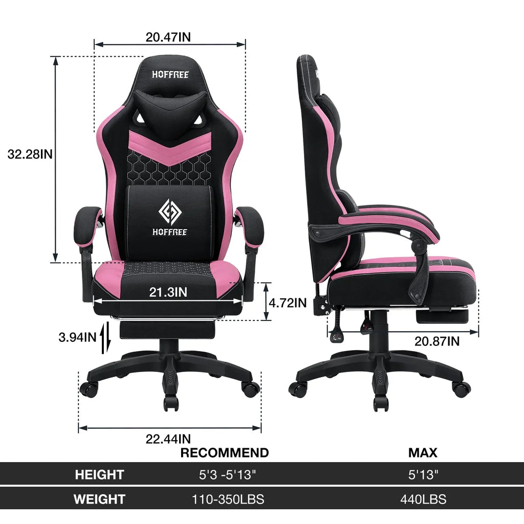 2026 NewHoffree Gaming Chair with Massage Fabric Office Chair with footrest for Adults, Ergonomic Gamer Chair with Headrest and Lumbar Support for Office Gaming, 440 LBS