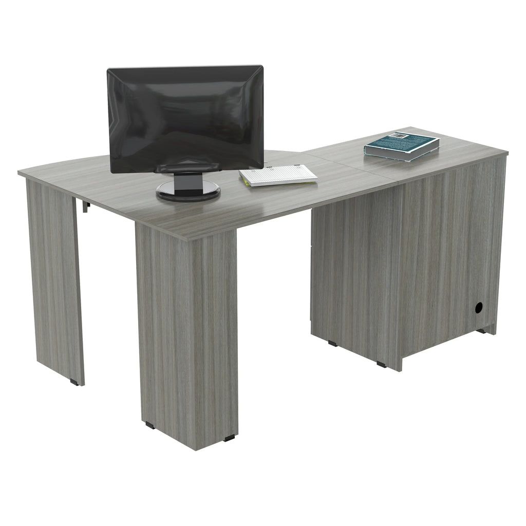2026 NewInval Modern Corner Desk with 2 Drawers and Cabinet, Washed Oak