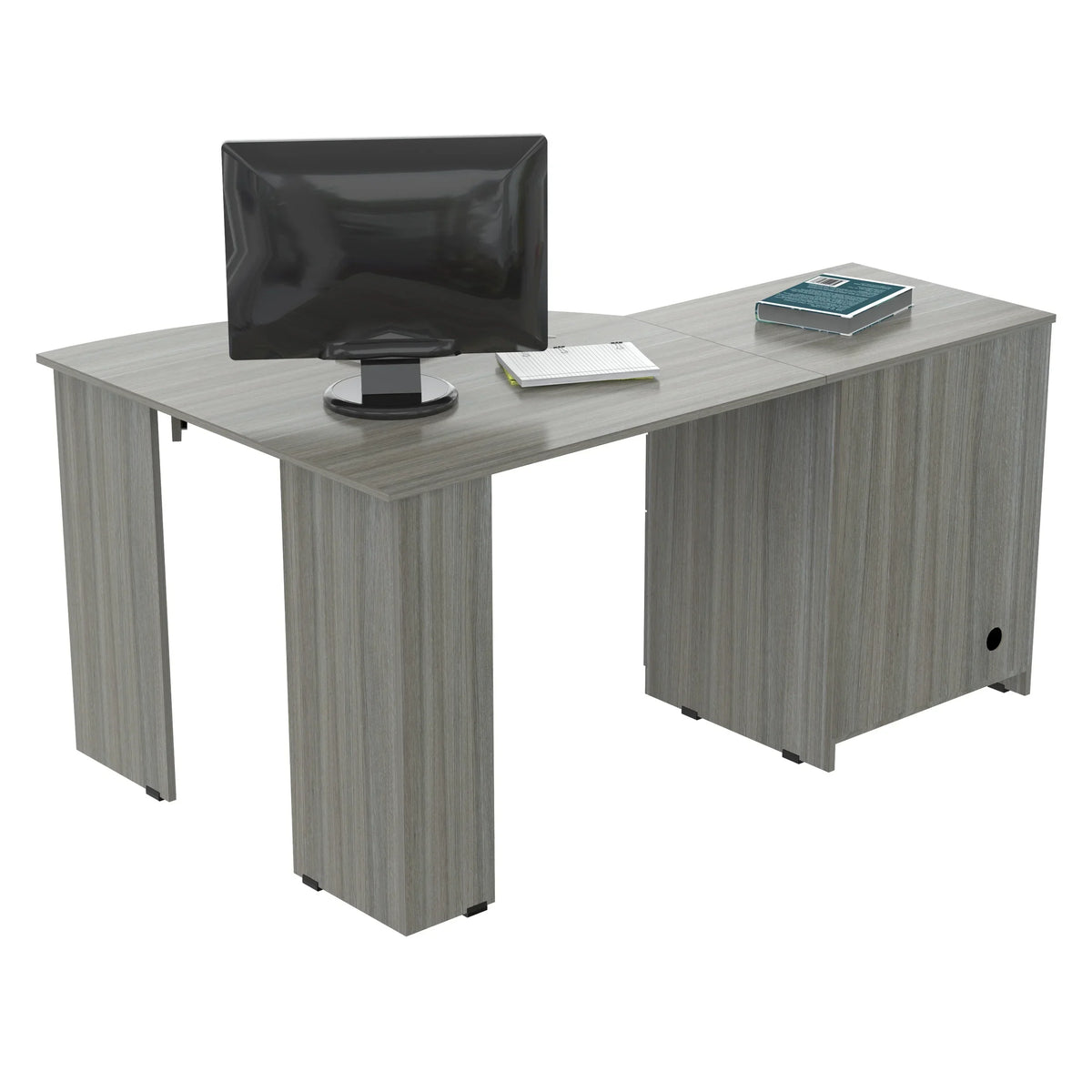 2026 NewInval Modern Corner Desk with 2 Drawers and Cabinet, Washed Oak