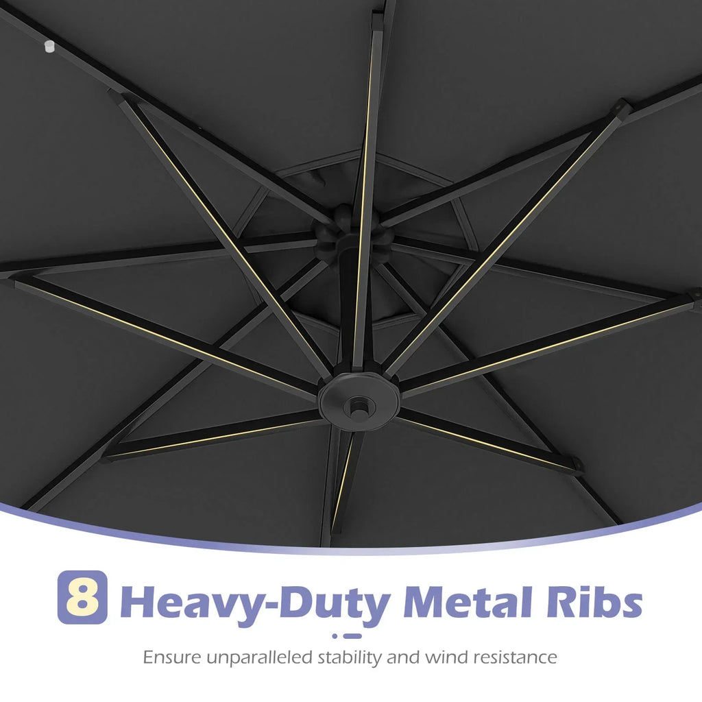 2026 NewCostway 10 FT Solar Offset Hanging Umbrella Patio Cantilever Umbrella with 32 LED Lights Brown
