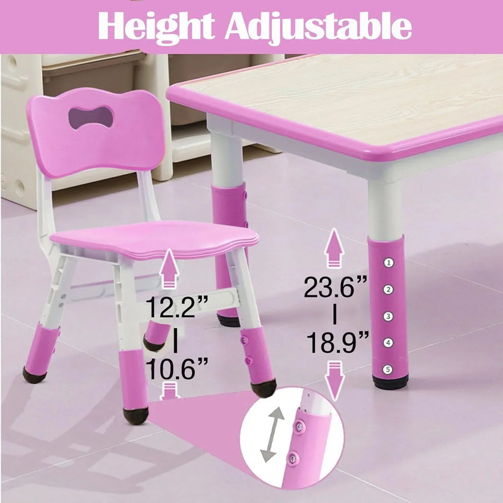 2026 NewTROPOW Kids Table and Chairs,Height Adjustable Toddler Table and 6 Chair,Multi-Activity Table with Graffiti Desktop Non-Slip Legs for Ages 2-10,Children Activity Table for Daycare,Classroom,Blue