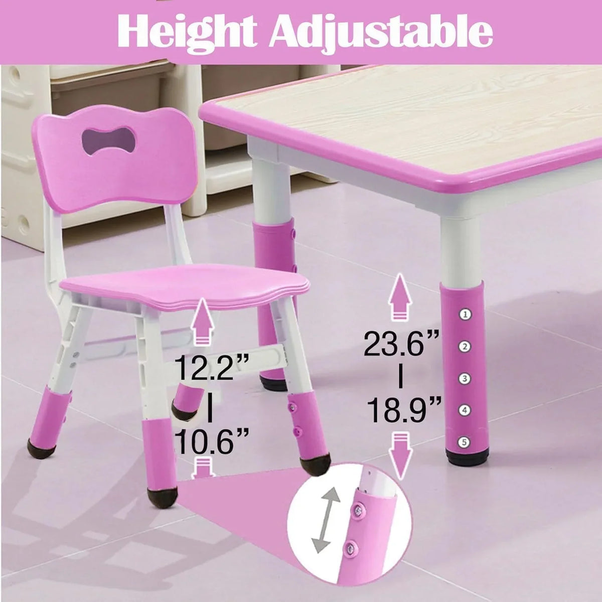 2026 NewTROPOW Kids Table and Chairs,Height Adjustable Toddler Table and 6 Chair,Multi-Activity Table with Graffiti Desktop Non-Slip Legs for Ages 2-10,Children Activity Table for Daycare,Classroom,Blue