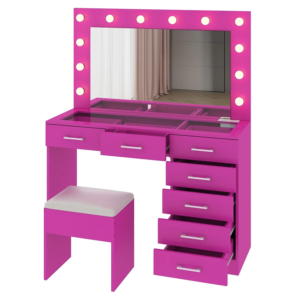 2026 NewKtaxon Large Makeup Vanity, Vanity Table Set w/ Visible Glass Top w/ Charging Station, White