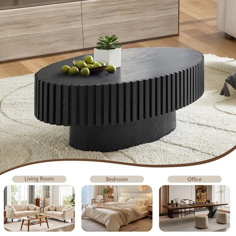 2026 NewFFH 43.7 inch Oval Coffee Table for Living Room,Handcraft Rustic Corner Coffee Table Nature Wood Relief Sturdy Pedestal for Apartmen,Side Table Centre Table,Nature Wood