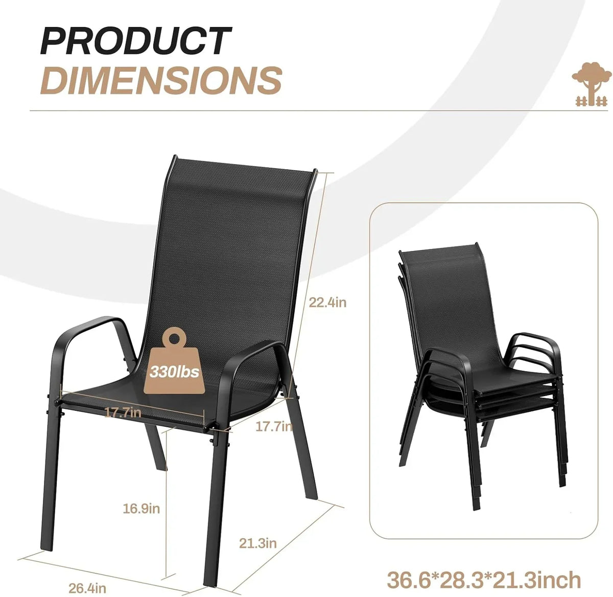 2026 NewPirecart Set of 4 Patio Dining Chairs, Textilene Outdoor Stacking Chairs for Poolside, Backyard, Garden