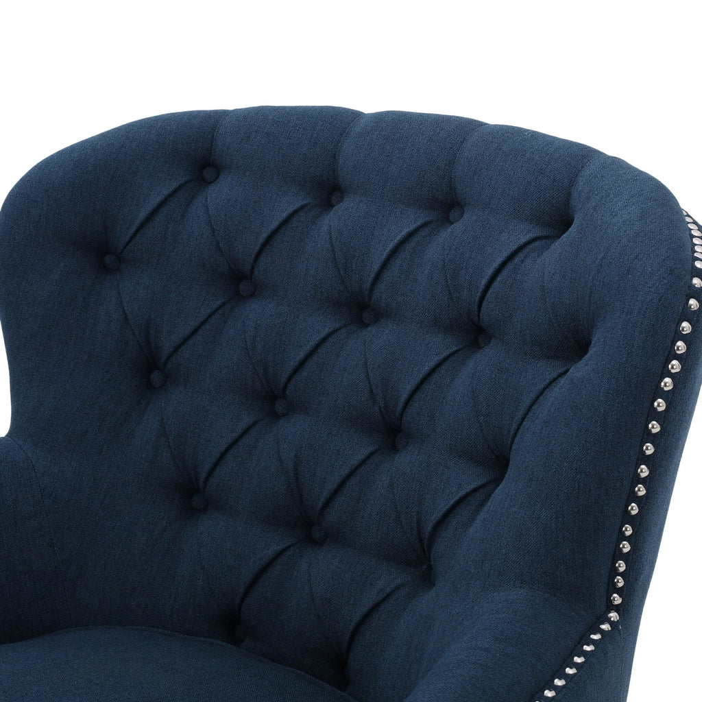 2026 NewNoble House Tanner Tufted Fabric Club Accent Chair, Dark Blue