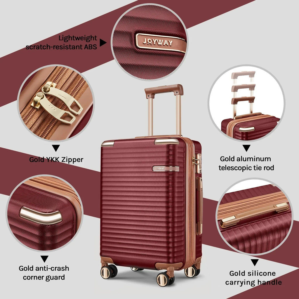 2026 NewJoyway 3-Piece Carry-On Luggage Set with Swivel TSA Lock and Leather Carry Bag