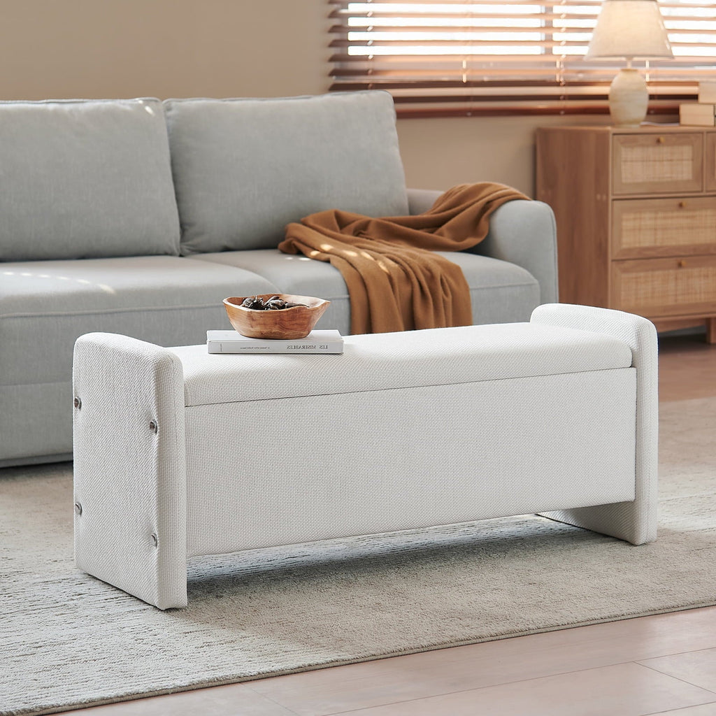 2026 NewPinmoco 44" Storage Ottoman Bench, Upholstered Entryway Bench with Storage End of Bed Bench for Bedroom& Living Room, Corduroy Gray