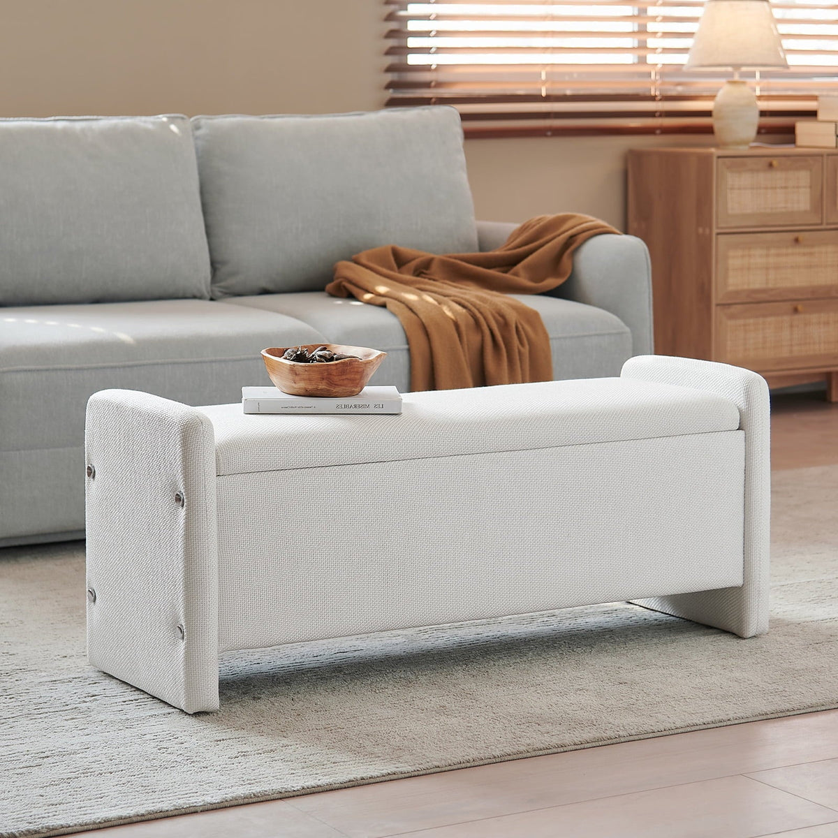 2026 NewPinmoco 44" Storage Ottoman Bench, Upholstered Entryway Bench with Storage End of Bed Bench for Bedroom& Living Room, Corduroy Gray