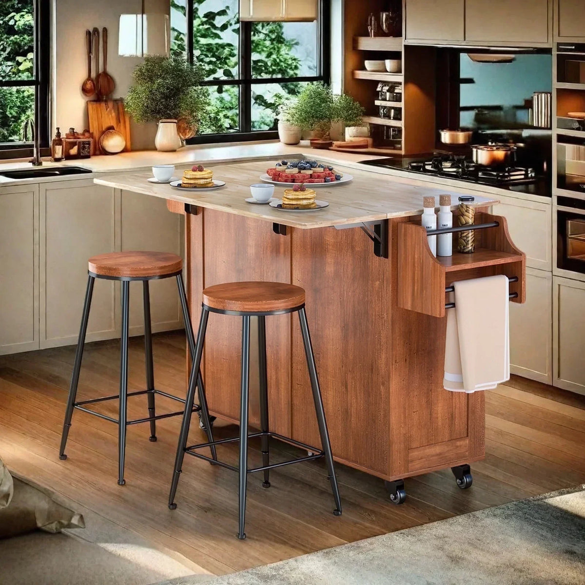 2026 NewLofka 52-Inch Kitchen Island with Storage on Wheels with Wood Drop Leaf, Ideal for Small Kitchens