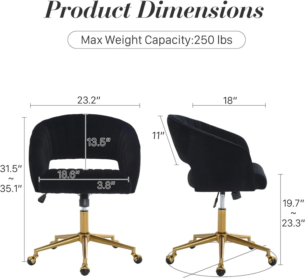 2026 NewHome Office Swivel Desk Chair, Modern Velvet Vanity Chair, Height Adjustable Armchair with Gold Base, Ergonomic Office Chair for Task Study Computer Room, Beige