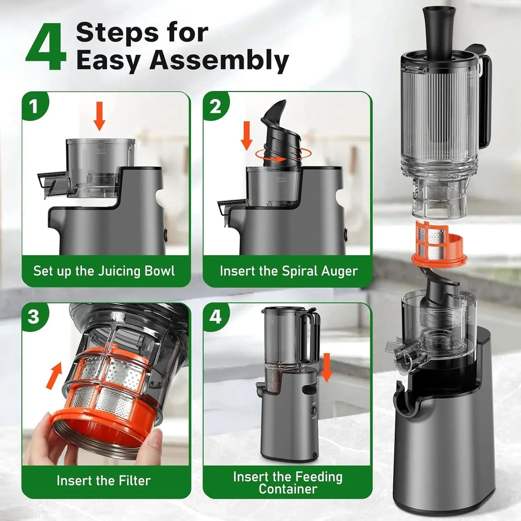 2026 NewYPONE Cold Press Juicer, Masticating Juicer with 5.4" Wide Feed Chute, 350w Slow Juicer Machines Fit Whole Vegetables and Fruits,Juice Extractor Machine with High Juice Yield, Easy to Clean(Black)