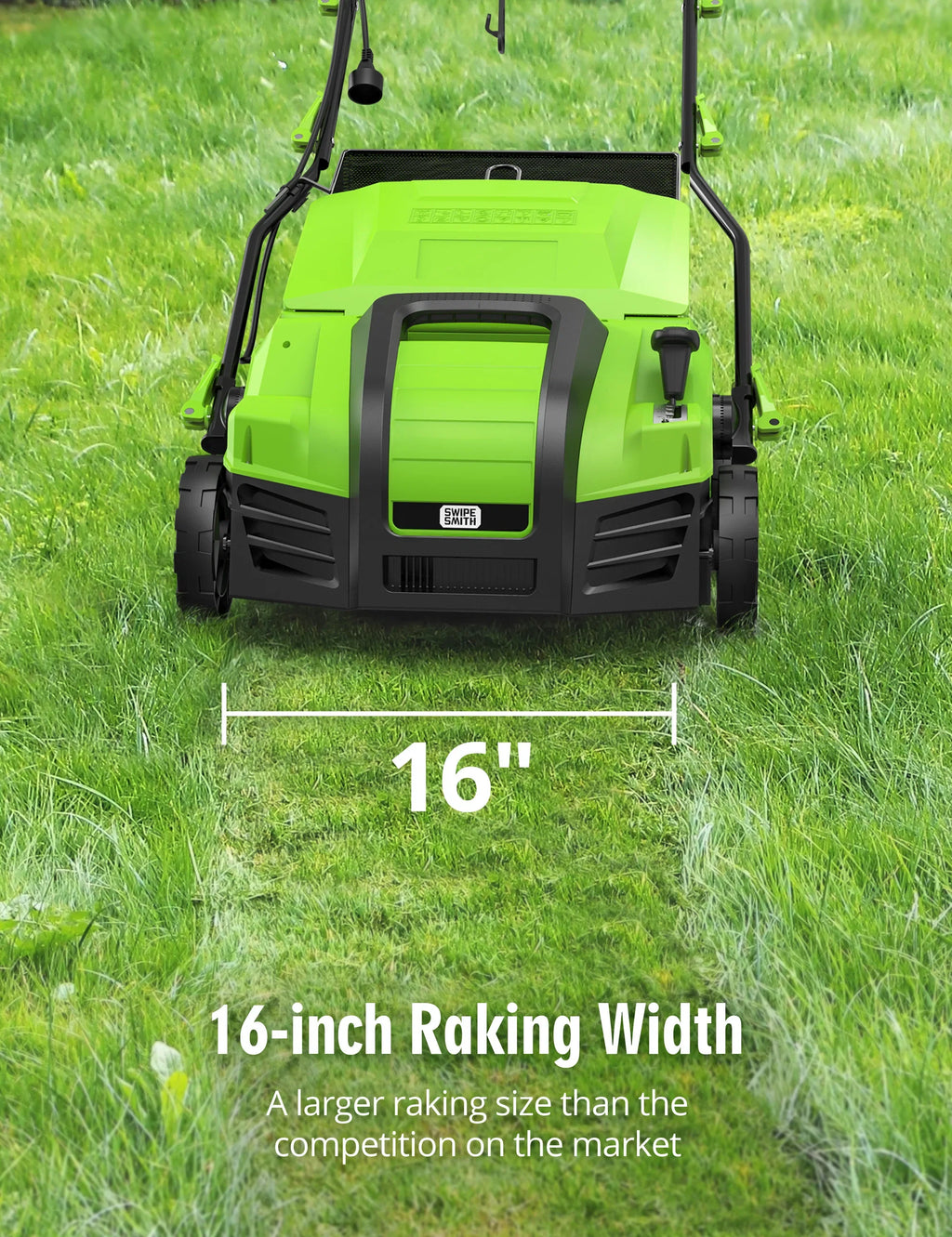 2026 NewSWIPESMITH 16" 15 Amp Electric Dethatcher Scarifier, Lawn with 5-Position Depth Adjustment, 14.5 Gal Removable Thatch Collection Bag, Quick-Fold, Keeps Health