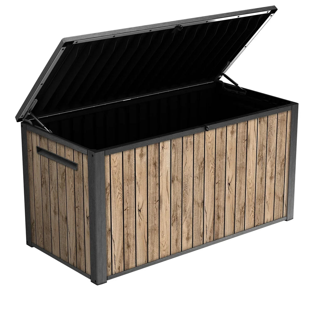 2026 NewKeter Signature 170 Gallon Durable Resin Outdoor Deck Box Storage Organization, Pine