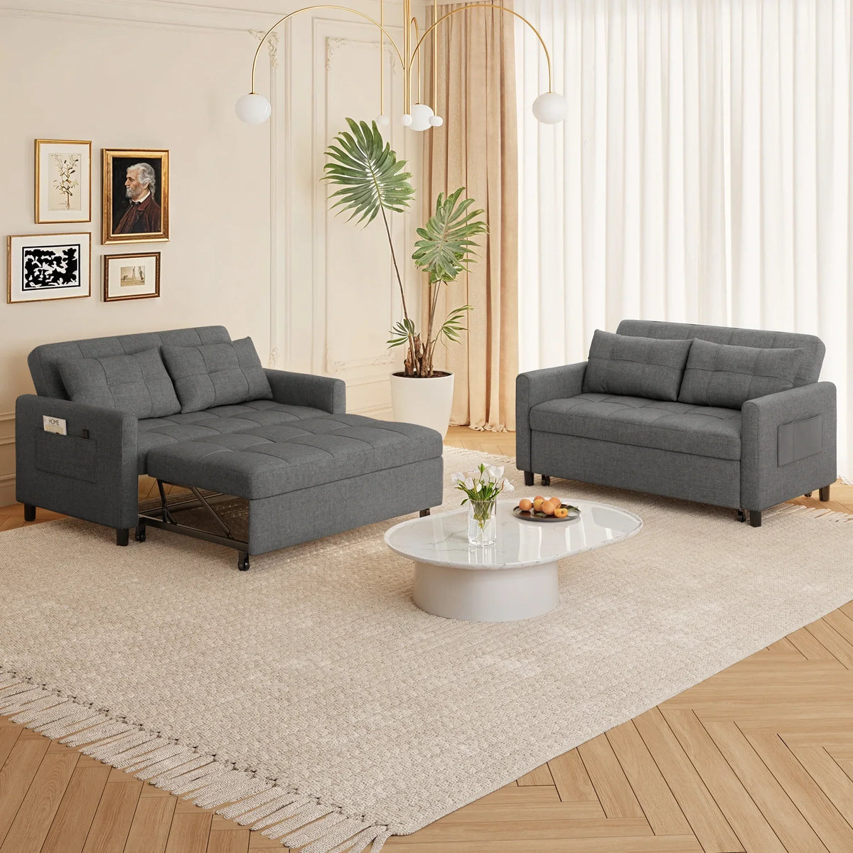 2026 NewSofa Bed, Lofka 3-in-1 Convertible Sleeper Sofa with Storage, Adjustable Backrest & Pull Out Function - Sleeper Chair for Small Space, Apartment, Dark Grey