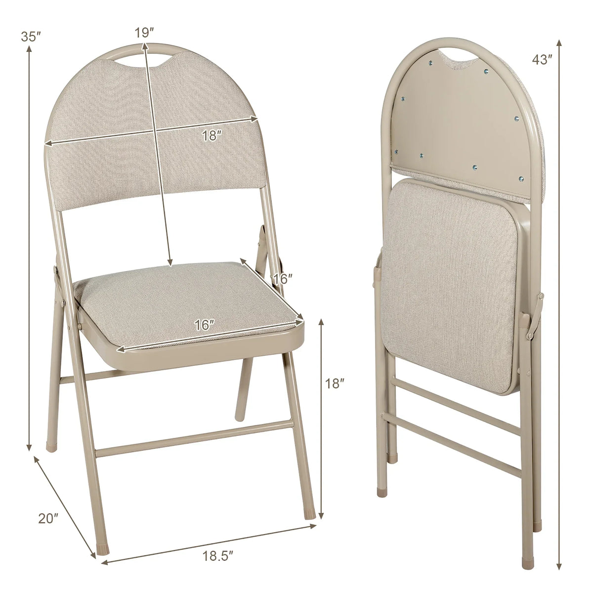 2026 NewCostway Set of 6 Folding Chairs Fabric Upholstered Padded Seat Metal Frame Home Office Beige