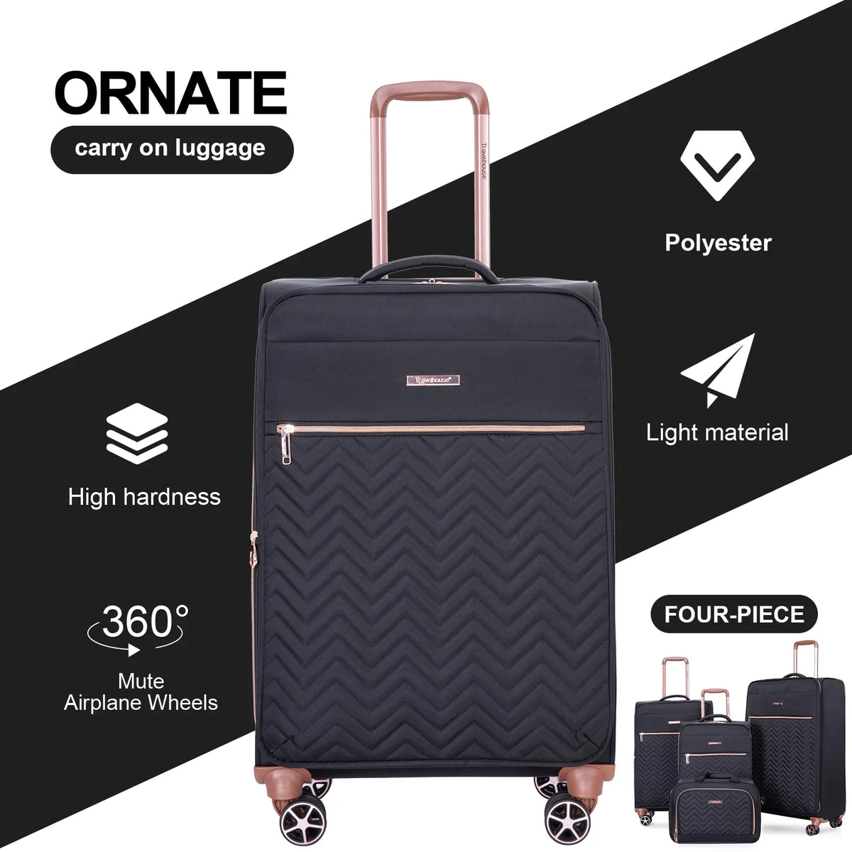 2026 NewTravelhouse 4 Piece Luggage Set Softside Expandable Lightweight Suitcase with Double Spinner Wheels.(Black)