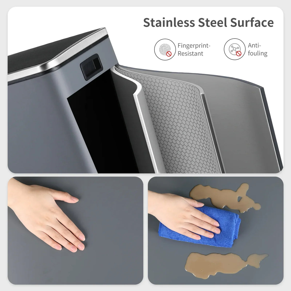 2026 NewLAZY BUDDY Dual Garbage Can, Stainless Steel 16 Gallon Step Kitchen Trash Can with Soft-Close Lid, Double Compartment Garbage Recycling Bin