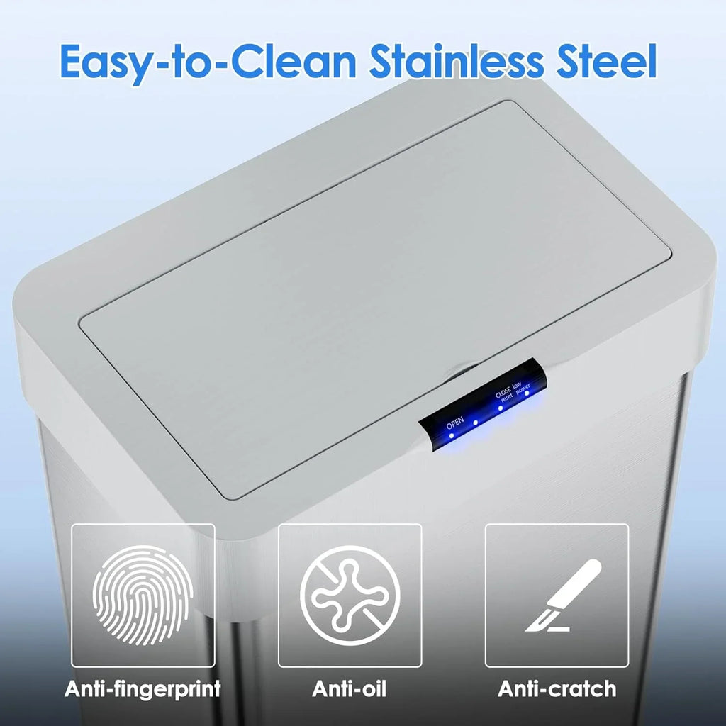 2026 NewLAZY BUDDY 60 Liter / 16 Gallon Stainless Steel Motion Sensor Trash Can for Kitchen, Bathroom, Rectangular