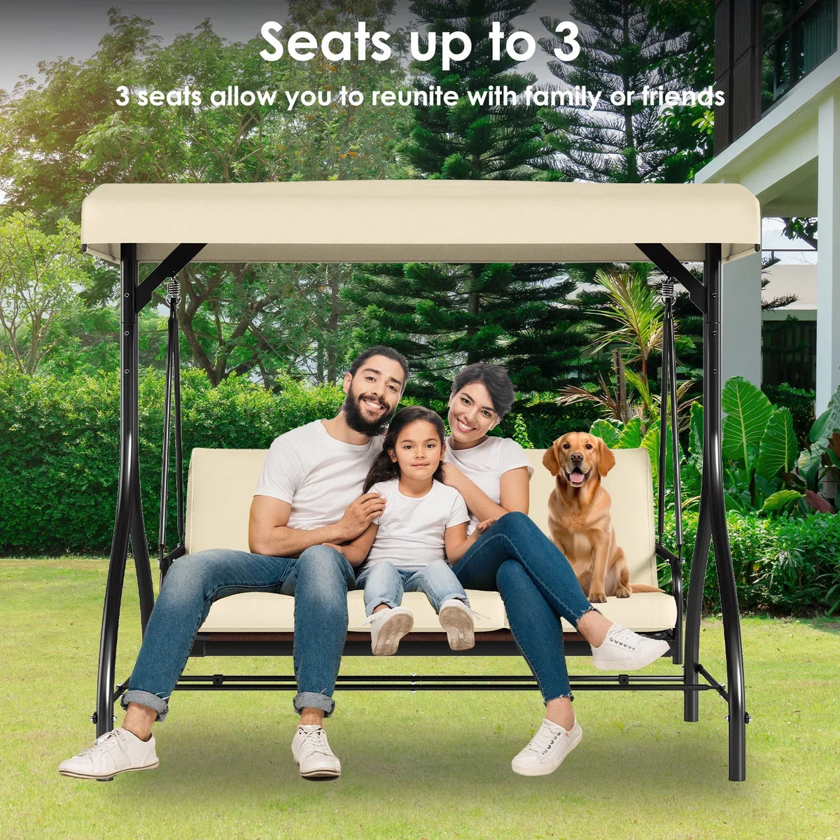 2026 NewArlopu 3 Person Porch Swing Outdoor Converting Canopy Swing Glider with Canopy