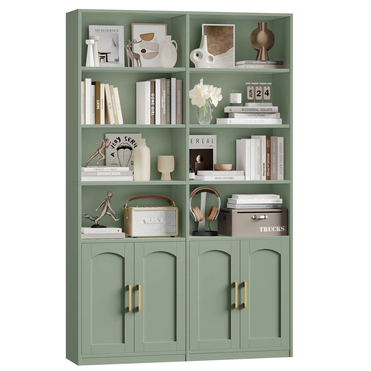 2026 NewHomfa 73" Tall Bookcases with Doors, 8 Cubes 6-Tier Double Row Bookshelf, White Bookcase for Living Room Home Office