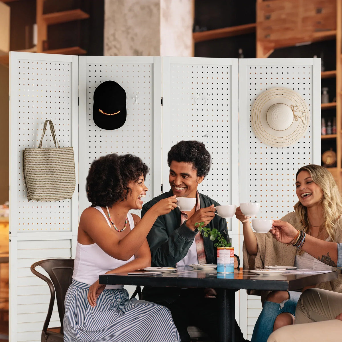 2026 NewDextrus Room Divider, 4 Panel Folding Privacy Screens with Pegboard Display, Freestanding Portable Privacy Screen Room Partition for Jewelry, Craft Show, Retail, Living Room, Bedroom