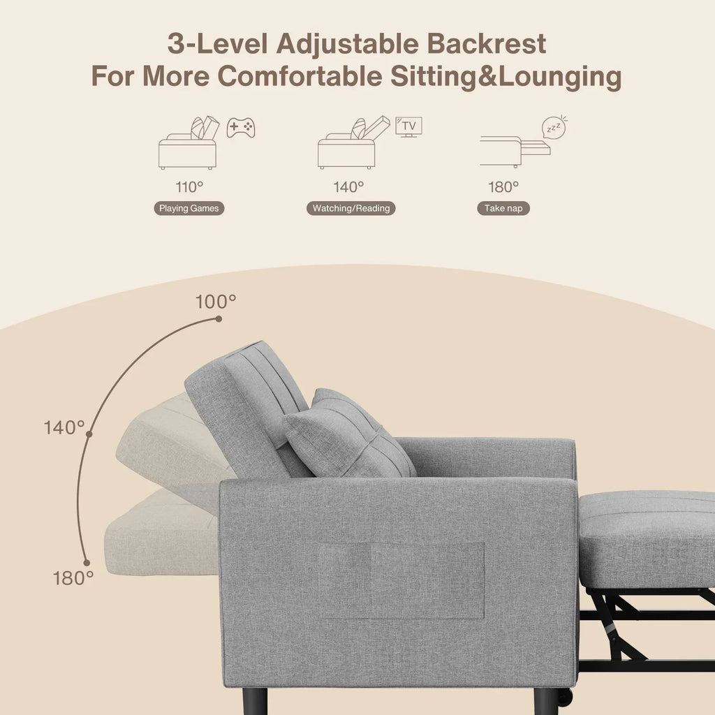 2026 NewSofa Bed, Lofka 3-in-1 Convertible Sleeper Sofa with Storage, Adjustable Backrest & Pull Out Function - Sleeper Chair for Small Space, Apartment, Dark Grey