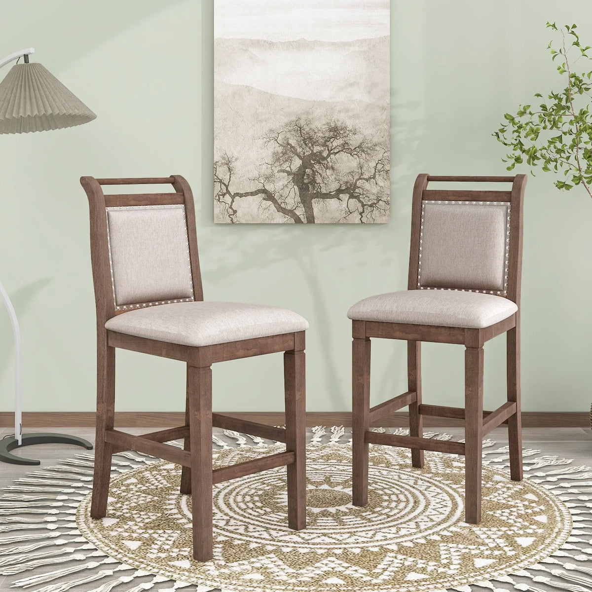 2026 NewHarper & Bright Designs 3 Piece Wood Folding Dining Table Set Drop Leaf Table with 2 Padded Counter Height Dining Chairs for Small Place, Brown