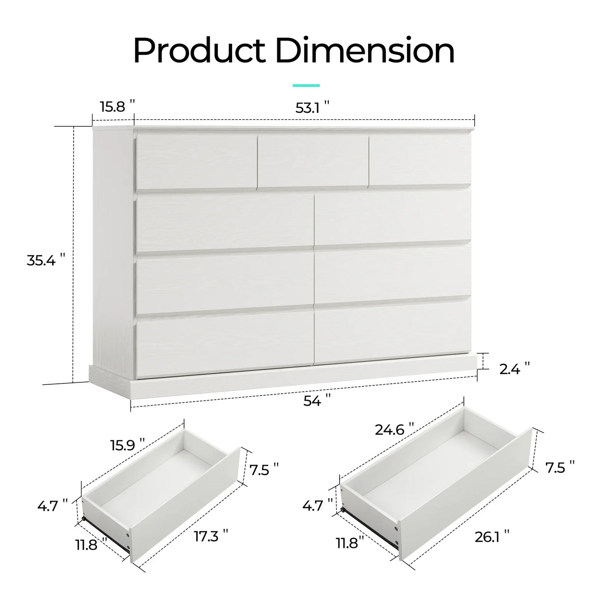 2026 NewLinsy Home Modern Wood Dressers for Bedroom, Wide Chest of 9 Drawers, White