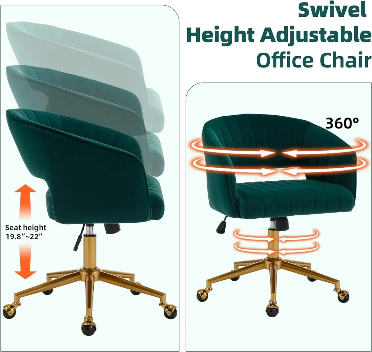 2026 NewWestice Home Office Desk Chairs, Velvet Task Chair, Height Adjustable Swivel Vanity Chair with Golden Base for Vanity Study, Living Room Computer Room, Beige