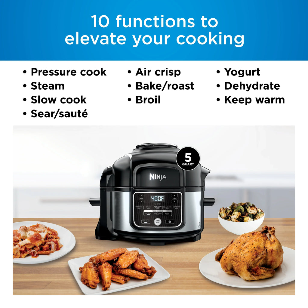 2026 NewNinja Foodi 10-in-1 5 Qt Pressure Cooker, Steamer, Bake, Broil, Dehydrate, Air Fryer, Non-Stick, FD101 Stainless Steel