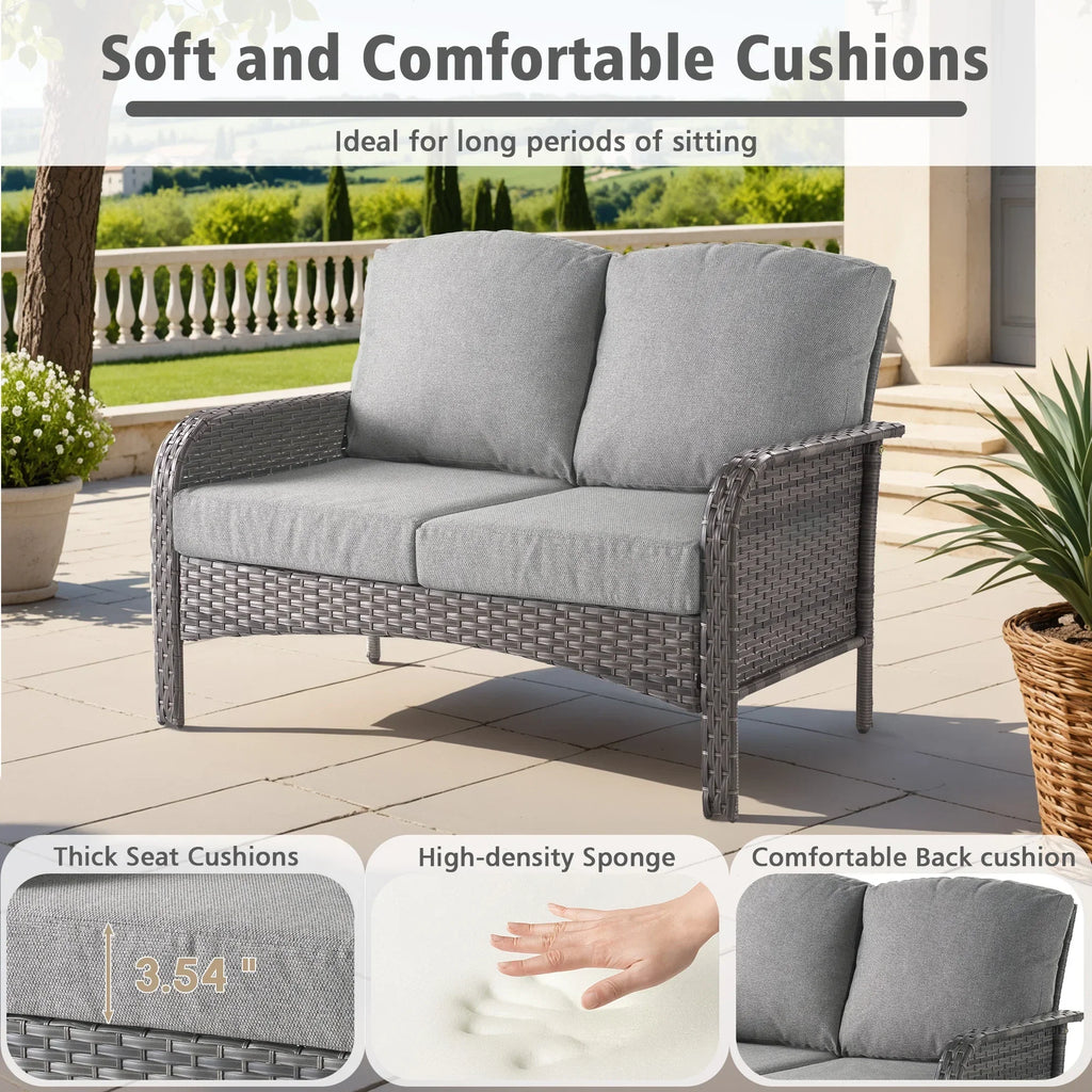 2026 NewOvios 5 Pieces Outdoor Patio Furniture Set High Back All Weather Wicker Conversation Set with Swivel Chairs & Coffee Table, Dark Gray