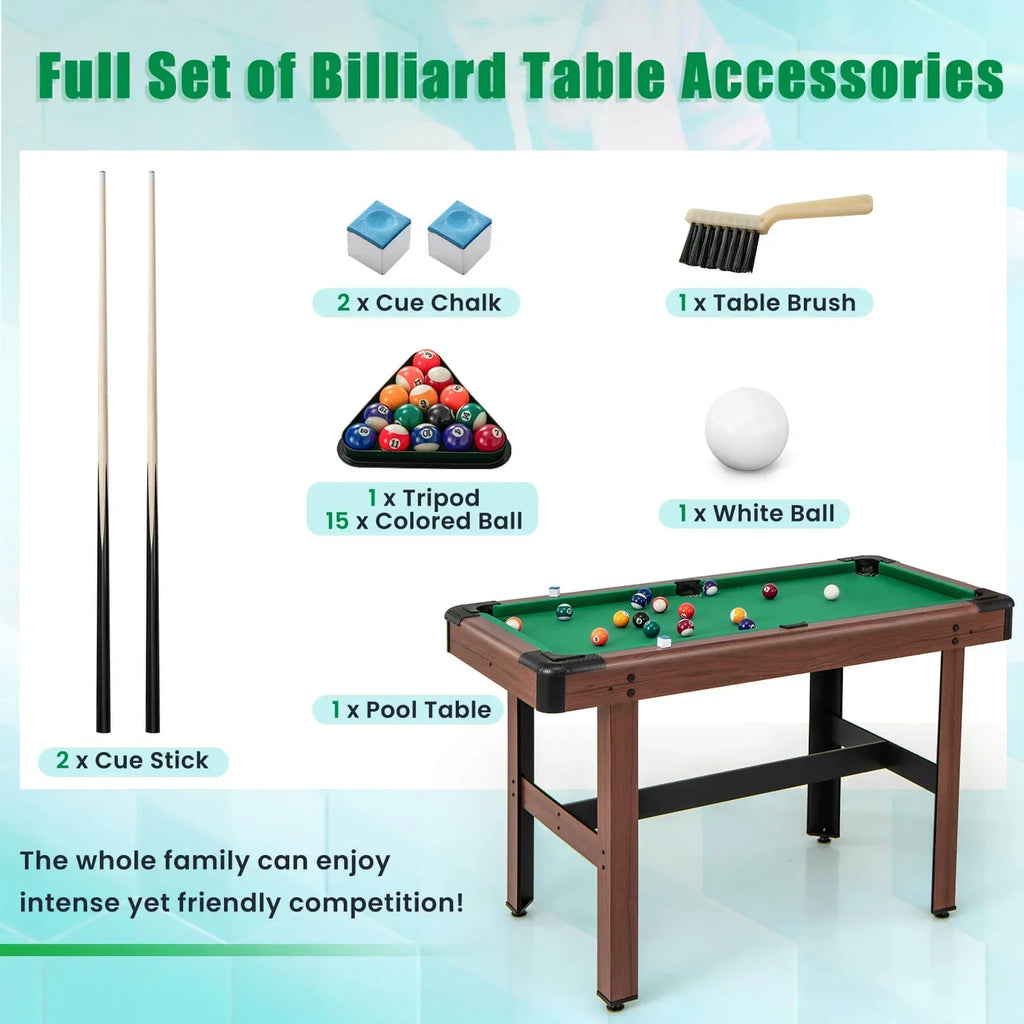2026 NewCostway 48" Pool Table for Kids & Adults with Full Set of Balls 2 Cue Sticks 2 Chalks Green