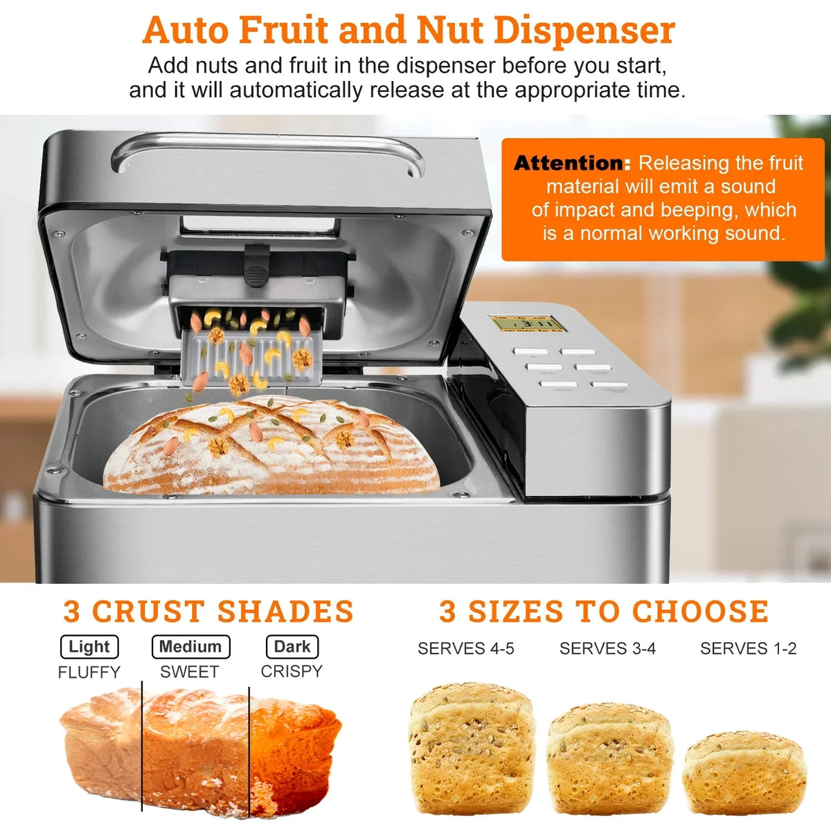 2026 NewKBS 19-in-1 2LB Bread Maker Machine Fully Automatic LCD Display，Stainless Steel Model# 013