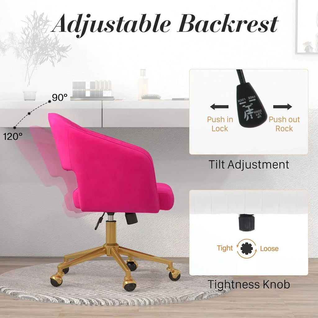 2026 NewHome Office Swivel Desk Chair, Modern Velvet Vanity Chair, Height Adjustable Armchair with Gold Base, Ergonomic Office Chair for Task Study Computer Room, Beige