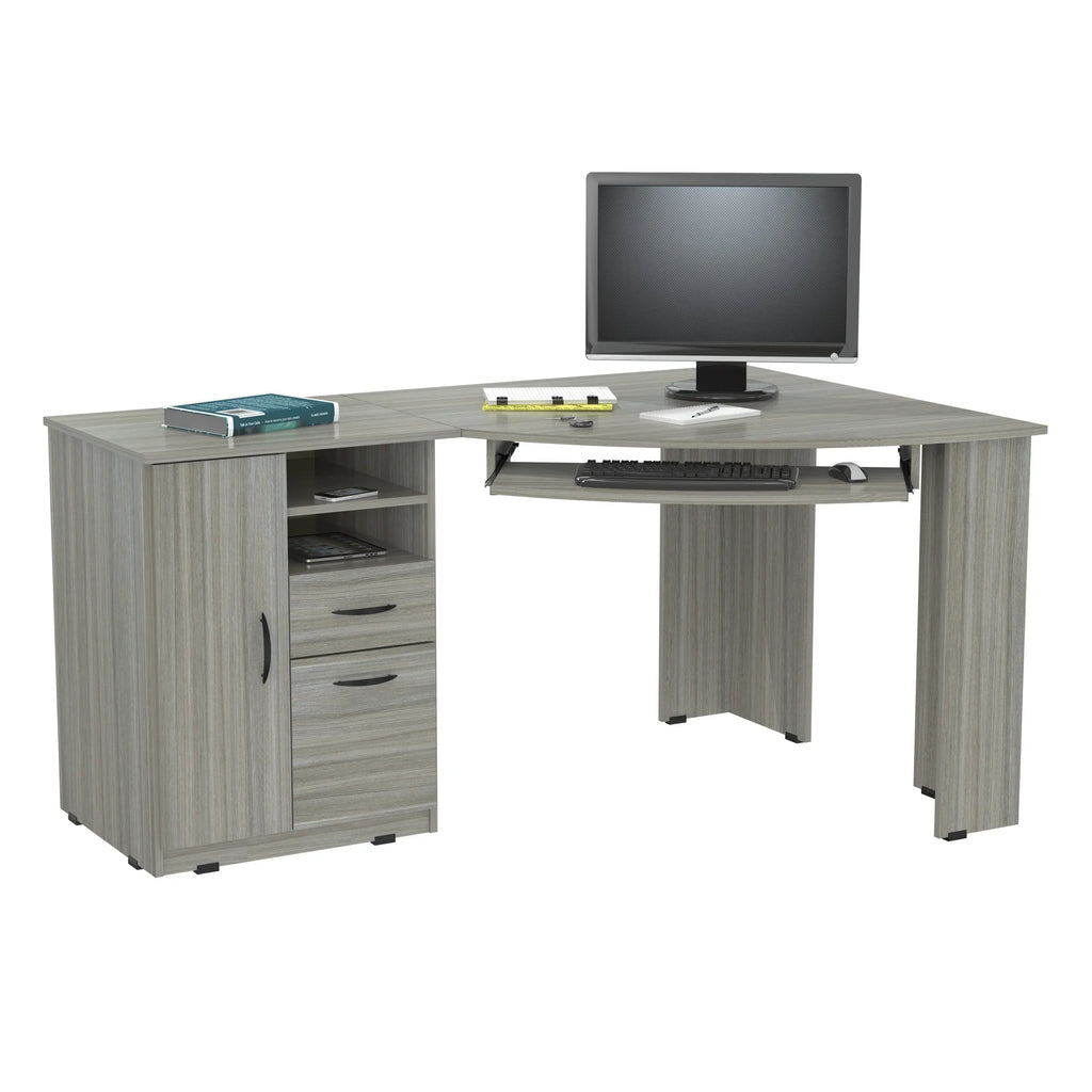 2026 NewInval Modern Corner Desk with 2 Drawers and Cabinet, Washed Oak