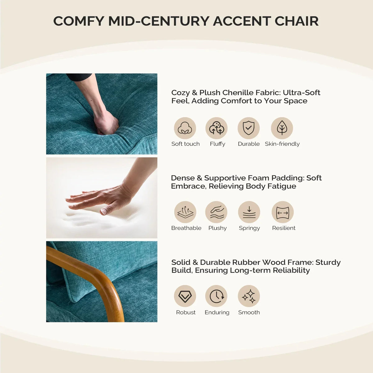 2026 NewKtaxon Accent Chair Corduroy Upholstered Armchair, Reading Club Chair with Pillow and Solid Wood Frame for Living Room Bedroom Furniture Off White