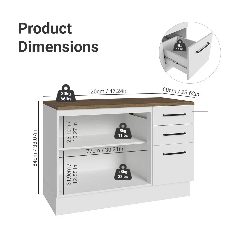 2026 NewMadesa Hazel Kitchen Storage Buffet Base Cabinet with Adjustable Feet 47 Inch Engineered Wood Slab Doors Painted Finish Floor Mount Removable Plinth - White