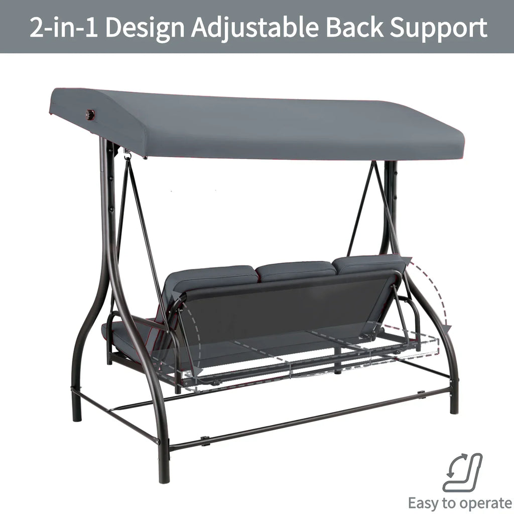 2026 NewArlopu 3 Person Porch Swing Outdoor Converting Canopy Swing Glider with Canopy