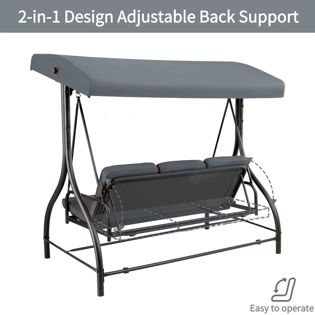 2026 NewArlopu 3 Person Porch Swing Outdoor Converting Canopy Swing Glider with Canopy