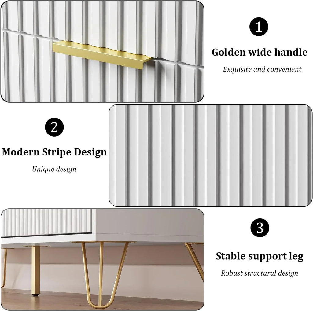 2026 NewFURNIWAY White 6 Drawer Dresser for Bedroom, Modern Dresser with Gold Metal Handles,Fluted Wood TV Stand for Living Room, Hallway