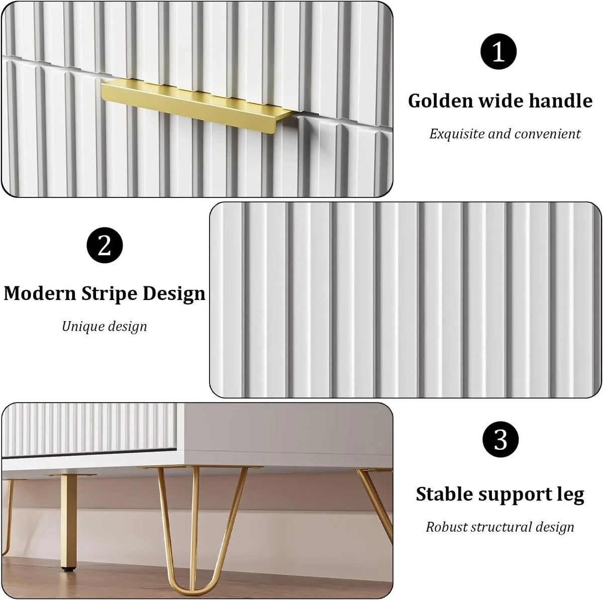 2026 NewFURNIWAY White 6 Drawer Dresser for Bedroom, Modern Dresser with Gold Metal Handles,Fluted Wood TV Stand for Living Room, Hallway