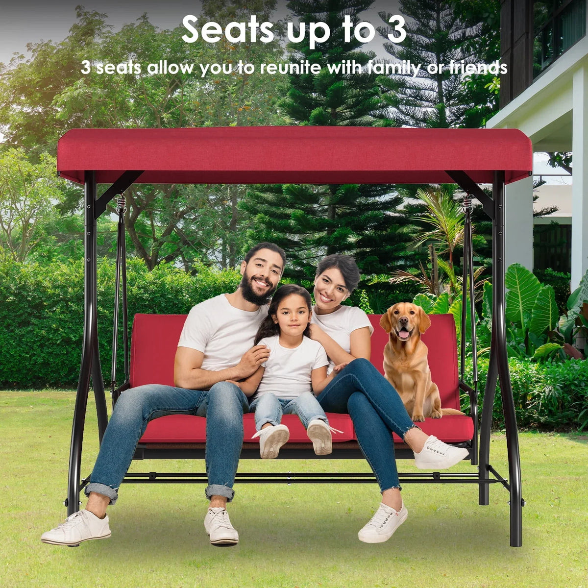 2026 NewArlopu 3 Person Porch Swing Outdoor Converting Canopy Swing Glider with Canopy