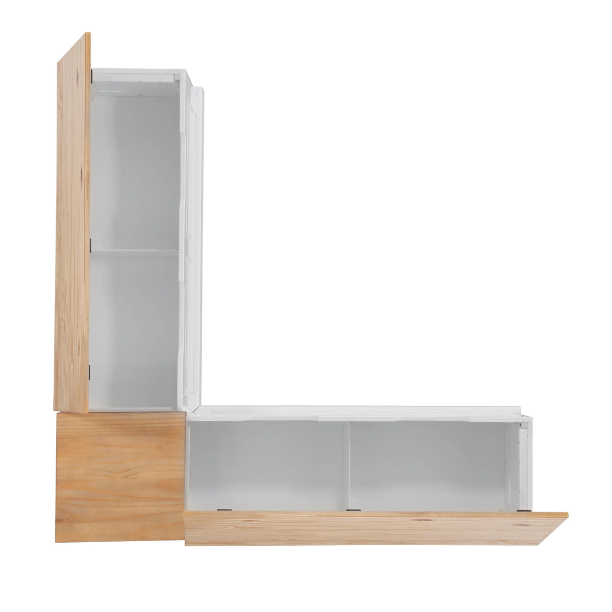 2026 NewLinon Nook Bench Collection L-Shaped Wood Farmhouse Breakfast Bench with Hidden Storage, White