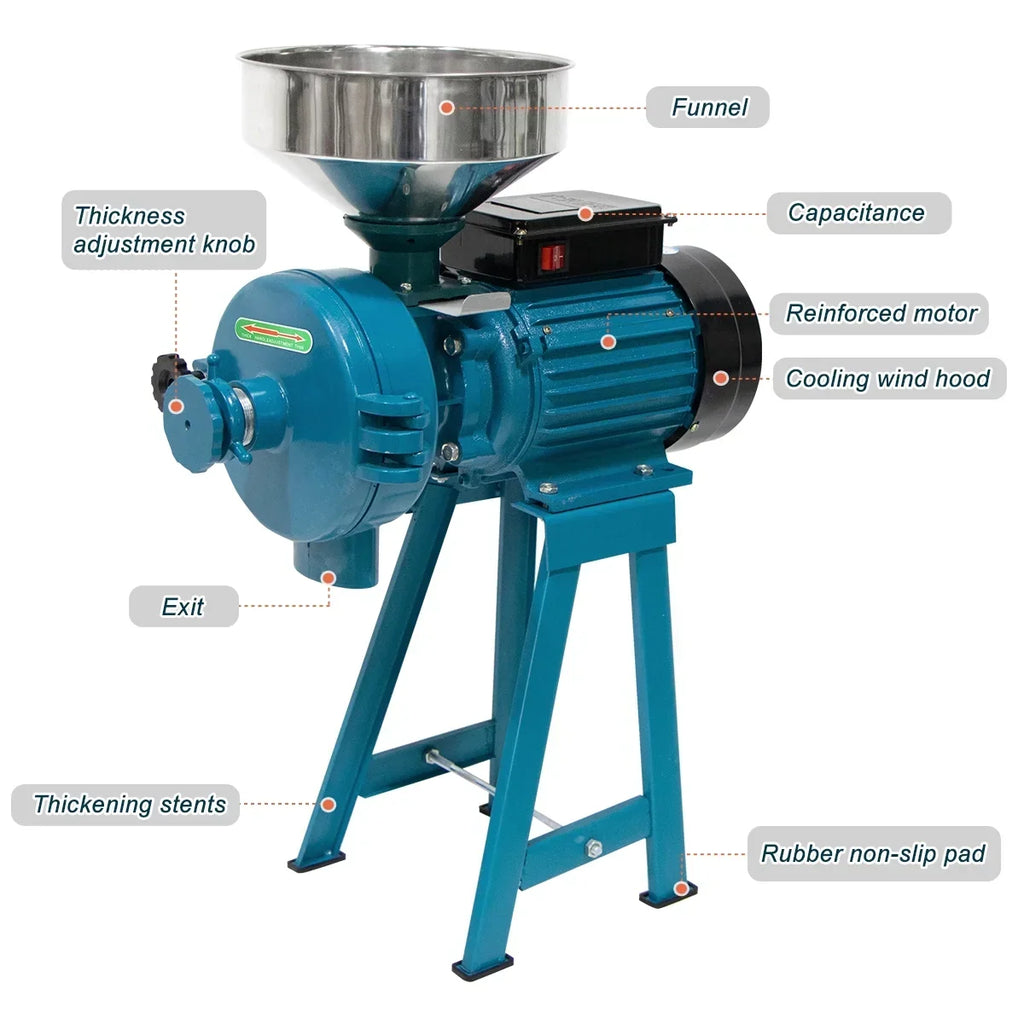 2026 NewNAIZEA 3000W Electric Grain Mill, 110V Corn Grinder, Heavy Duty Commercial Feed Mill, Wet Dry Cereals Grinder